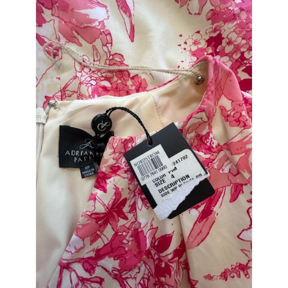 NWT Adrianna Papell Pink Floral Ruched Sheath Dress 4P Summer Wedding Guest - Picture 3 of 5